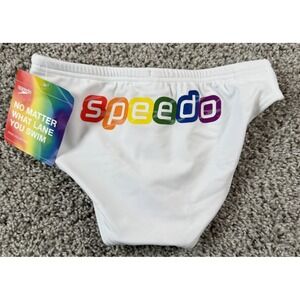 NEW Speedo Mens Pride Eco Powerflex Swim Brief Drawstring Rainbow Size 28